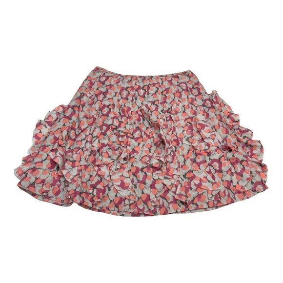 Garnet Hill Sz 6 Silk Ruffle ALine Skirt Lined Abstract Pink Gray Polka Dot - Picture 2 of 7